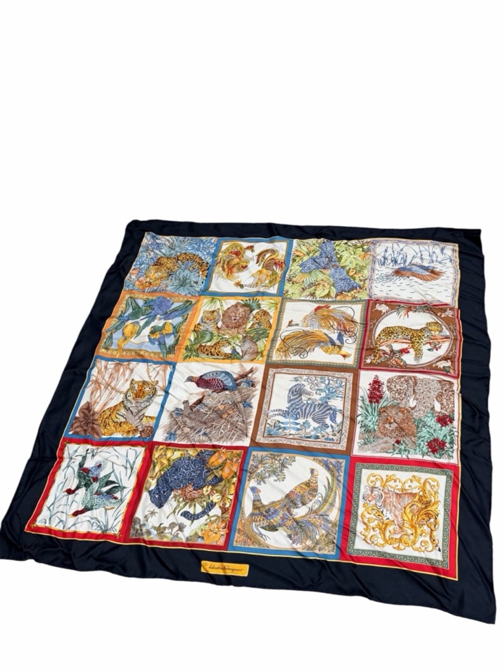 Vintage SALVATORE FERRAGAMO Authentic Scarf Silk Wild Animal Print 16 Panels - Picture 3 of 16